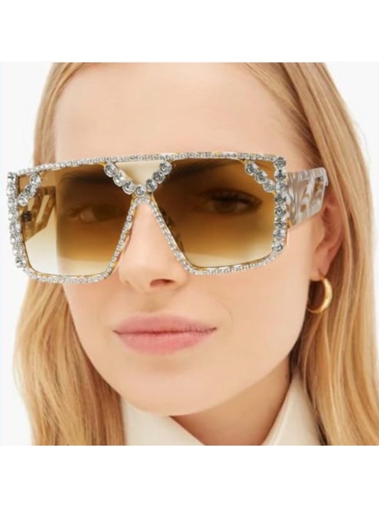Crystal-Embellished Brown Gradient Oversized Shield Sunglasses main image 6